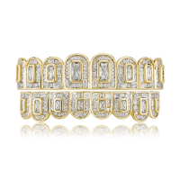 GUCY Gold Silver Color All Iced Out Hip Hop Teeth Grillz Micro Pave Cubic Zircon Top & Bottom Grills
