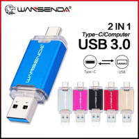 WANSENDA USB C Flash Drive 512GB TYPE-C Pendrive 256GB 128GB 64GB 32GB 2-IN-1 Dual Plug Pendrives USB 3.0 Memory Stick
