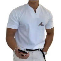 2023New Pattern Summer Men's Short-Sleeved Cotton Casual Men's T-shirt V-neck Shirt Male Breathable Polo Shirts S-5XL