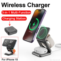 For Magsafe 3 in 1 Magnetic Wireless Charging Stand For iPhone 15 14 13 12 11 Apple Watch 8 7 6 Airpods Pro Foldable Fast Charge