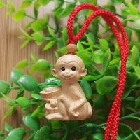 桃木猴鑰匙扣掛件項鏈吊墜可愛小猴元寶猴子桃木實木雕刻