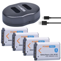 4Pcs 1600mAh NP-BX1 NP BX1 Battery +Dual USB Charger for Sony DSC-RX100 DSC-WX500 HX300 WX300 HDR AS100v AS200V AS15 AS30V AS300