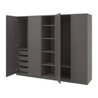 PAX/FORSAND 衣櫃/衣櫥, 深灰色/深灰色, 250x60x201 公分