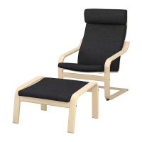 POÄNG 扶手椅及腳凳, 實木貼皮, 樺木/hillared 碳黑色