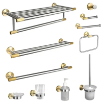 Stainless Steel Brushed and Gold Towel Bar Hook Toilet Paper Holder Toilet Brush Holder Towel Rails Racks Bathroom Accessories