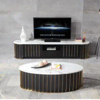 gold Stainless steel TV Stand modern Living Room marble coffee table + tv led monitor stand mueble tv cabinet mesa tv table