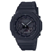 【CASIO 卡西歐】G-SHOCK 雙顯錶 碳纖維防護構造 極簡風格 樹脂錶帶 防水200米(GA-2100-1A1)
