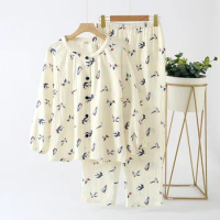 Pure Cotton Loungewear Women's Underwear Pajama Women Clothes For Sleep Autumn Floral Print Pyjama Set Long Sleeve Sleepwear