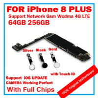 Full Chips Motherboard iPhone 8 Plus Support iOS Update Mainboard Good Tested Logic Board 4G LTE Plate 64GB 256GB