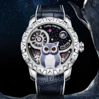 Lucky Harvey Limited edition Owl shapes dial Automatic mechanical movement watches for men Synthetic sapphire waterproofwatch