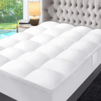 Extra Thick Fusion Down Feather Filled Mattress Topper for Back Pain, Plush Fluffy Doule Layer Pillowtop Luxury Mattress Pad
