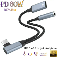 อะแดปเตอร์เสียง AUX ขนาด 35 มม. แบบ USB‑C (OTG 2‑in‑1) พร้อมการชาร์จเร็ว 60 วัตต์ สำหรับ iPhone 15,