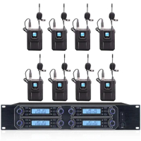8-channel UHF wireless microphone system lavalier microphone condenser microphone is used for church stage microphone wireless