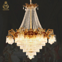 XUANZHAO European Empire Luxury Lamp K9 Crystal Bead Led Hanging Lights Big Banquet Hall High Ceiling Chandelier