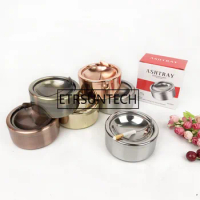120pcs Stainless Steel Cigarette Ashtray Ash Storage Case Gifts Windproof Ashtray with Lid Round Cigar Smoking Accessory