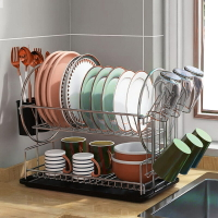家用不銹鋼碗盤架雙層水槽瀝水收納碗碟架小型臺面碗筷盤子置物架