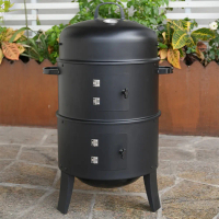 Vertical Charcoal Smoker with Built-in Thermometer BBQ Smoker Grill with Air Vent 2 Access Doors for