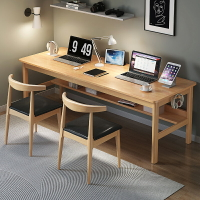 辦公桌 書桌 電腦桌 工作桌實木書桌電腦桌靠墻一字長條桌原木雙人寫字桌現代簡約書房辦公桌