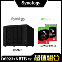 Synology DS923+ 4Bay NAS 網路儲存伺服器＋希捷 Seagate 8TB NAS專用硬碟-兩入組