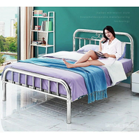 免運 加厚304不銹鋼床1.8米雙人床1.5米單人床傢用1.2米鐵床齣租房床架 特價出 可開發票