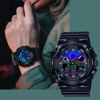 【CASIO 卡西歐】G-SHOCK AI 探索虛擬彩虹系列雙顯手錶(GA-100RGB-1A)