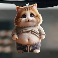 U Pet Supermarket, Happy Fat Cat Pendant (2D Pendant), 1 piece, Cute Cat Pendant, 2D Acrylic Design,