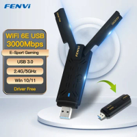WiFi6E USB3.0 WiFi Adapter AX3000 Tri-Band 2.4G/5G/6GHz Wireless Network Card WiFi Dongle Wlan Receiver For Win10/11 Driver Free