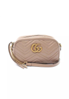 GUCCI 二奢 Pre-loved Gucci GG Marmont chain shoulder bag leather Gray beige