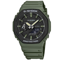 【CASIO 卡西歐】G-SHOCK 卡西歐 八角型 雙顯 防水200米 橡膠手錶 墨綠色 45mm(GA-2110SU-3A)