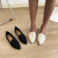 Fashion Slip on Loafers Breathable Stretch Ballet Shallow Flats Women Soft Bottom Pointed Toe Boat Shoes Plus Size 2024