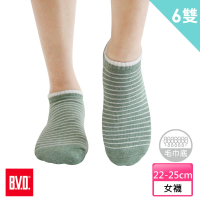 【BVD】6雙組-條紋毛巾底女踝襪(B208襪子-女襪)
