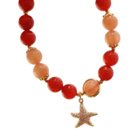 【Jpqueen】金沙橙月光星星紅瑪瑙串珠手鍊(紅色)