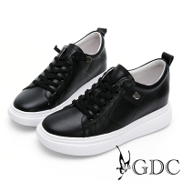 GDC-真皮簡約輕量舒適免綁帶懶人厚底休閒鞋-黑色