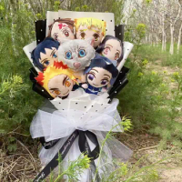 Anime Demon Slayer Kimetsu No Yaiba Nezuko Tanjirou Douma Makomo Kochou Shinobu Figure Plush Dolls Creative Flower Bouquets