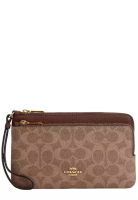 Coach Double Zip Wallet In Signature Canvas - Tan/ Brown CX161