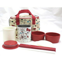 大賀屋 日貨 Hello Kitty 野餐組 不鏽鋼 保溫罐 飯盒 手提袋 筷子 便當盒 保鮮盒 J00012391