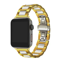 Ceramics+Stainless steel Straps for Apple Watch Band 44mm 40mm 42mm 38mm Link Bracelet belt iwatch Series 6 se 5 4 3 2 watchband