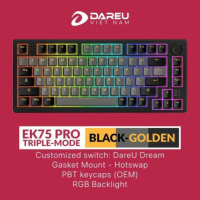 Bàn phím cơ không dây DAREU EK75 PRO – BLACK GOLDEN (Triple Mode, HOT SWAP, Gasket Mount, RGB)