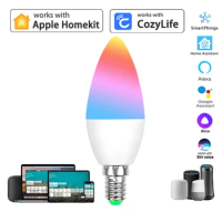 HomeKit Candle Light WiFi Smart Dimmable RGBCW E14 LED Bulb CozyLife APP Siri Alexa Google SmartThings Alice Voice Control Home