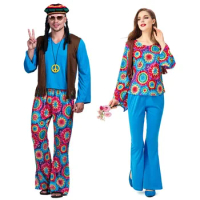 Adult Retro 60s 70s Hippie Love Peace Costume Cosplay Women Men Couples Halloween Purim Party Costumes Fancy Dress