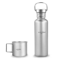 LIXADA 600ml/750ml Full Ti Water Bottle Ultralight Outdoor Camping Cycling Water Bottle with/without 300ml Ti Cup