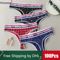 100 Pcs Bulk Sexy Cotton Low Waist Women Underwear 2023 Letters Printing Thongs Elastic Breathable Panties Ladies Wholesale 9903