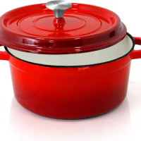 Kitchen Round Dutch Oven Stovetop Casserole Cookware Porcelain Enamel Coated Cast-Iron Baking Pots w/Self Basting Lid(Red)Medium