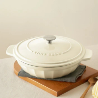 White Cast Iron Pots Micro Pressure Lock Fresh Enamel Pot Cookware Household Gas Casserole Soup Pots Seafood Pot Fish Cake Pot