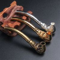 Chinese dragon head copper pipe and cigarette holder retro dragon phoenix design small pipe and mini old cigarette holder