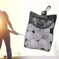 Golf Ball Bag Small Can Hold 18 Golf Balls with Hook Golf Ball Organizer Black Mesh Bag for Sports Baseball Balls Golf Tees Gym