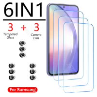 6IN1 Tempered Glass For Samsung A54 A34 A14 A53 A33 A23 5G Screen Protector Camera Lens Film For Samsung S22 A52S A22 A32 5G A72