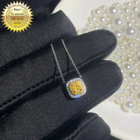 18K gold necklace 0.2ct natural yellow diamond and 0.15ct white diamonds necklace
