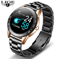 LIGE Mens smart watch 2020 steel band smart watch men Waterproof sport for iPhone Heart rate monitor information call smartwatch