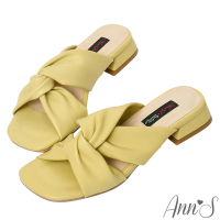 (季末換季出清)Ann’S棉質感受-柔軟扭結方頭涼拖鞋-黃(版型偏小)